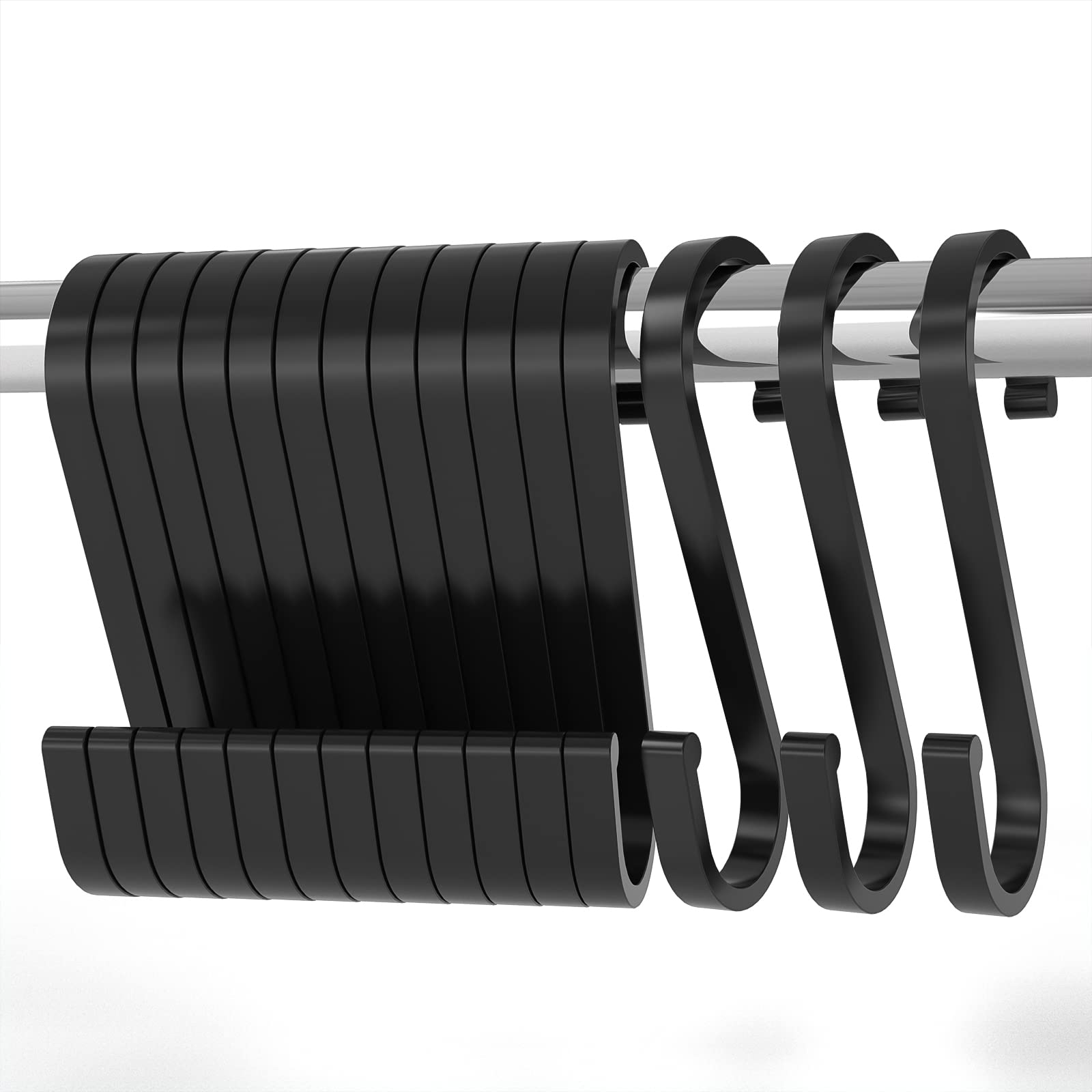 LISOPO Haczyki w kształcie litery S, 12 sztuk, czarne, S-hook do wiszących garnków i patelni, haki w kształcie litery S, aluminium, idealne do kuchni, szafy, garażu i ogrodu
