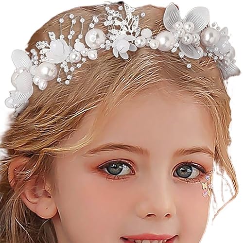 Miniatura 7 de Campsis Diadema de boda para niña de las flores, diadema de novia de perlas rosas, accesorios para el cabello de graduación de cristal floral