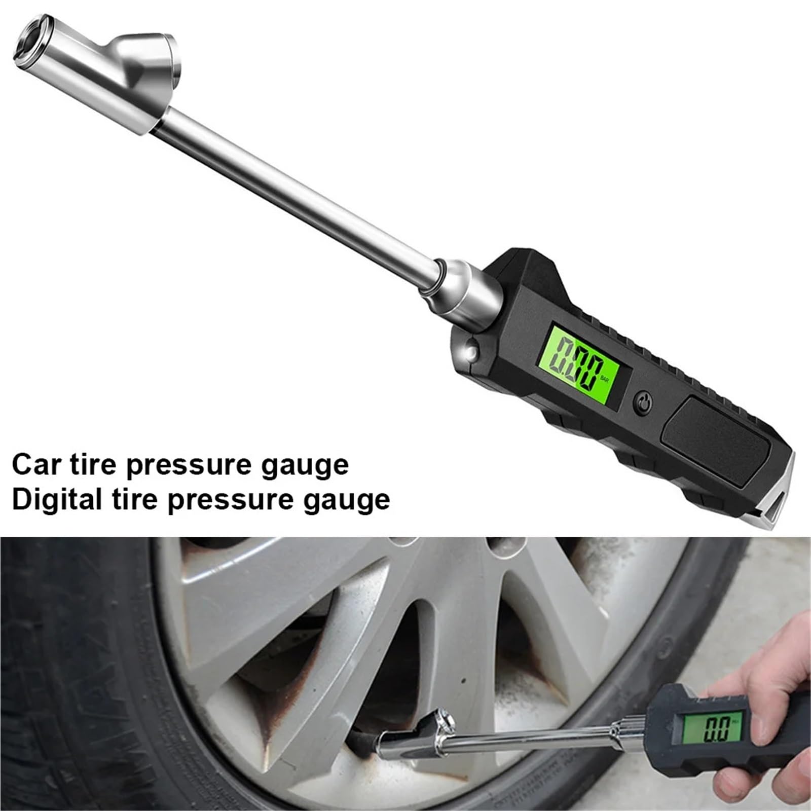 Reset del sensore Manometro Digitale per la Pressione dei Pneumatici 230 PSI a Doppia Testa in Acciaio Inossidabile per Camion LCD, Torcia elettrica, Tester per Veicoli | 3pcs