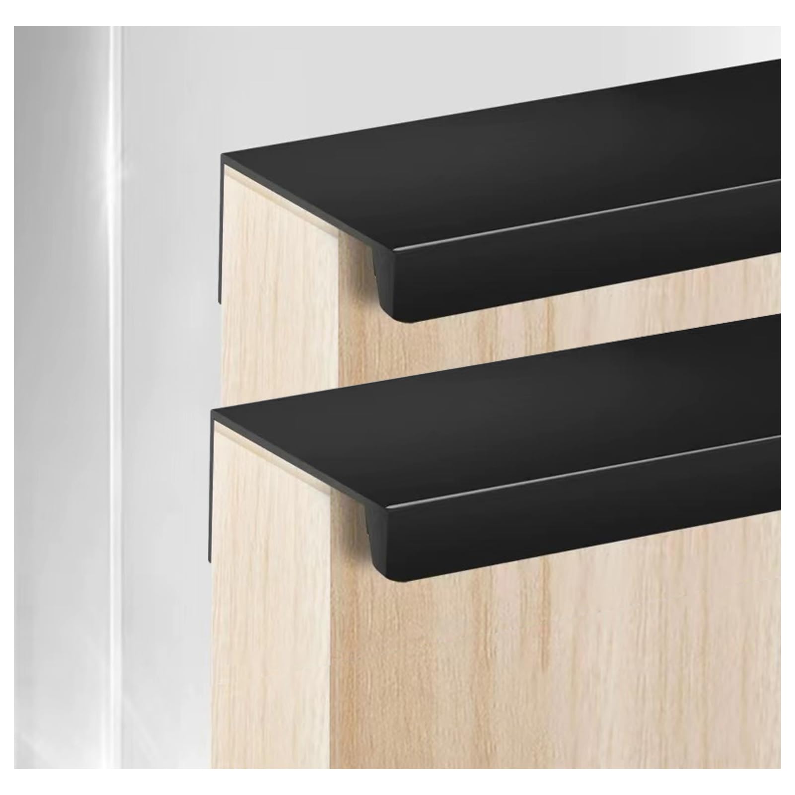 GSHUR Pack of 8 Furniture Handles, Hidden Door Handles, Cabinet Handles, Aluminium Drawer Handles, Hidden Handles, Invisible Furniture Handles, Kitchen Handles, Black, 15 cm, Right Angle Edge
