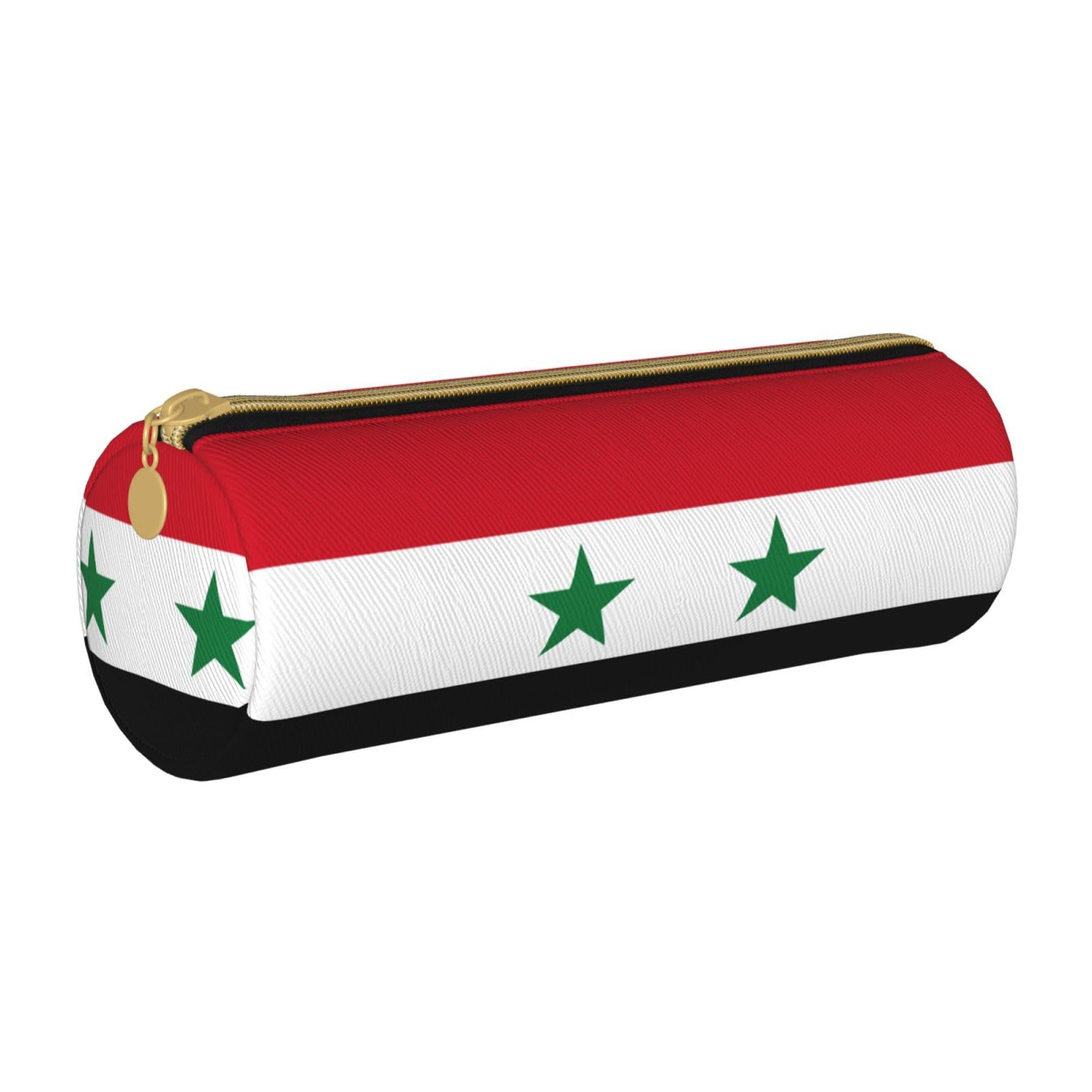 Trousses à Crayons En Cuir PVC Avec Drapeau Algérie - Style Cylindrique, Légère Et Portable - Bureau, école, Voyage