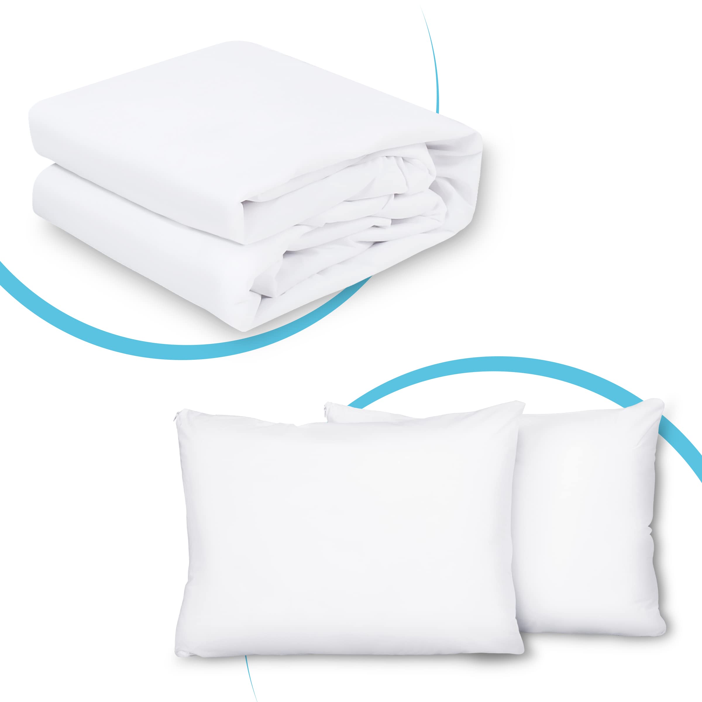 Bundle-Waterproof Mattress Protector & Pillow Protector, Premium Microfiber, Soft, Breathable, Vinyl-Free