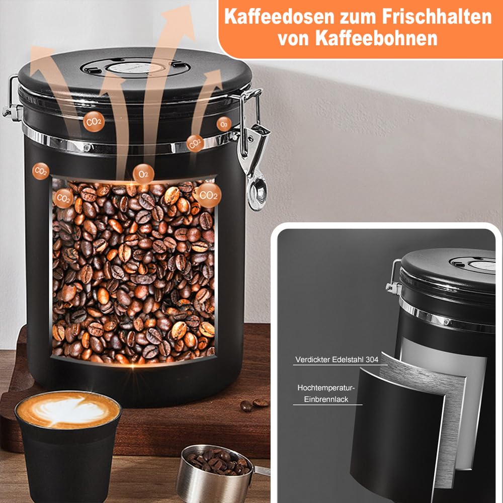 Wiseten Kaffeebohnen Behälter 1,2L - Luftdichte Edelstahl Dose