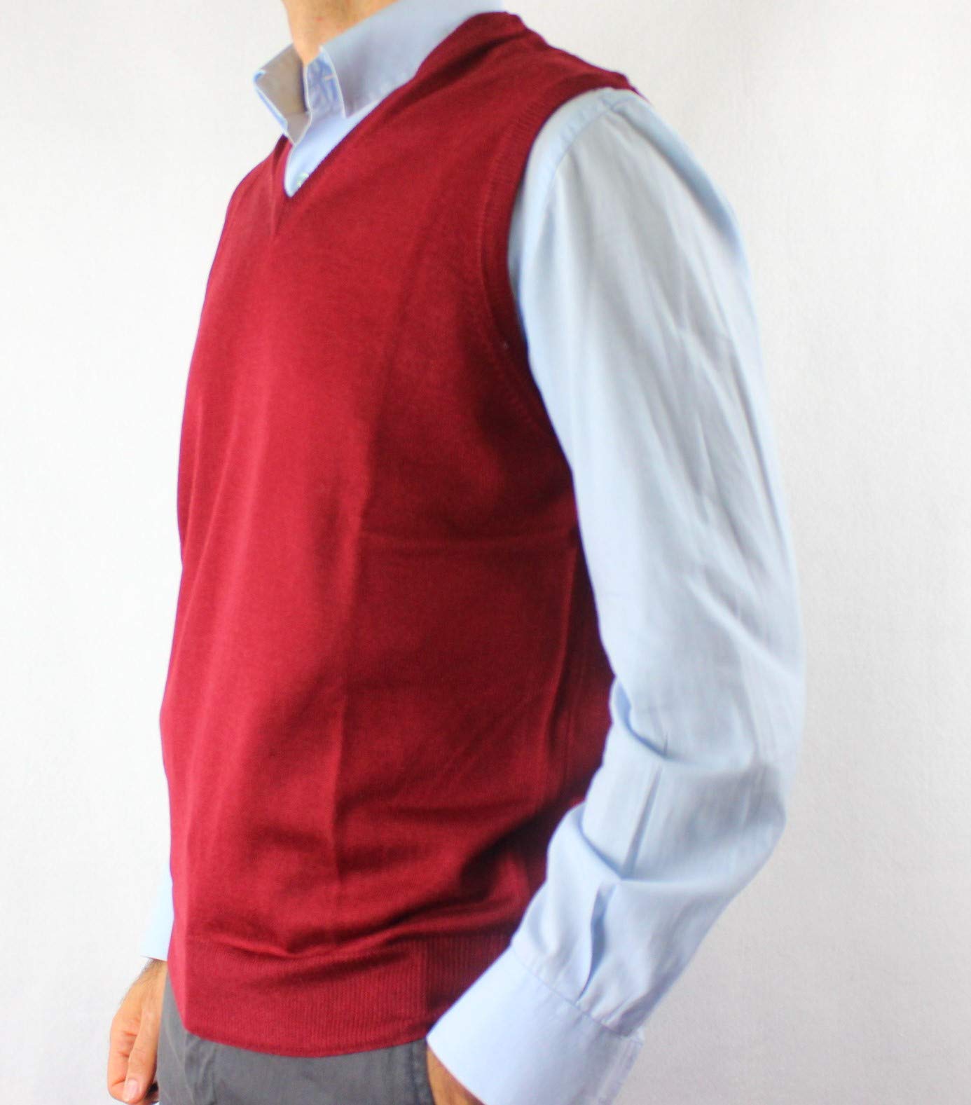 Gilet Uomo Scollo V 100% Lana Sottogiacca Pettinato Fatto in Italia