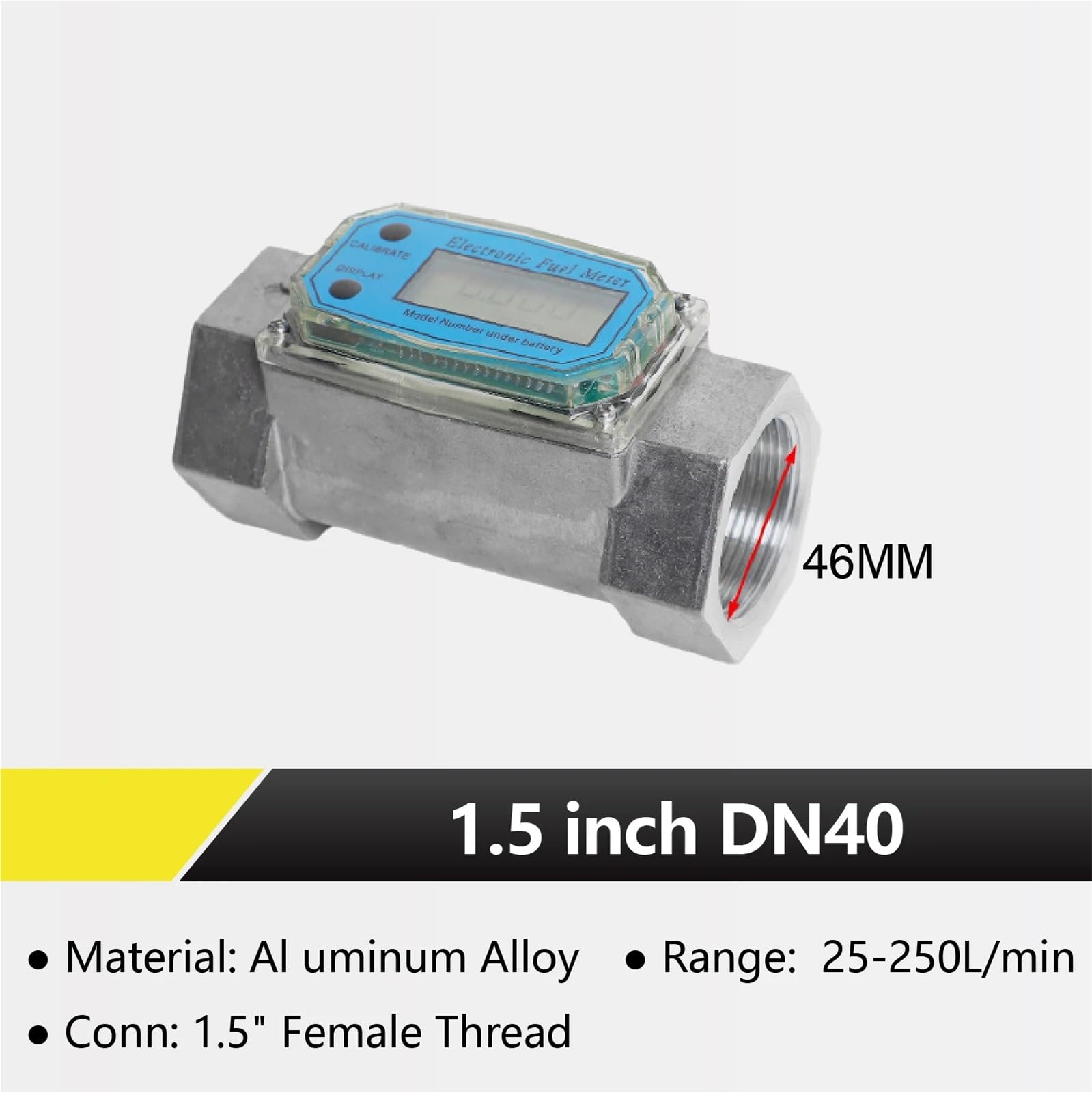 1 unidad de caudalímetro electrónico digital for combustible con pantalla LCD for metanol líquido, rosca de 1-2 pulgadas.(1.5inch Al Alloy)