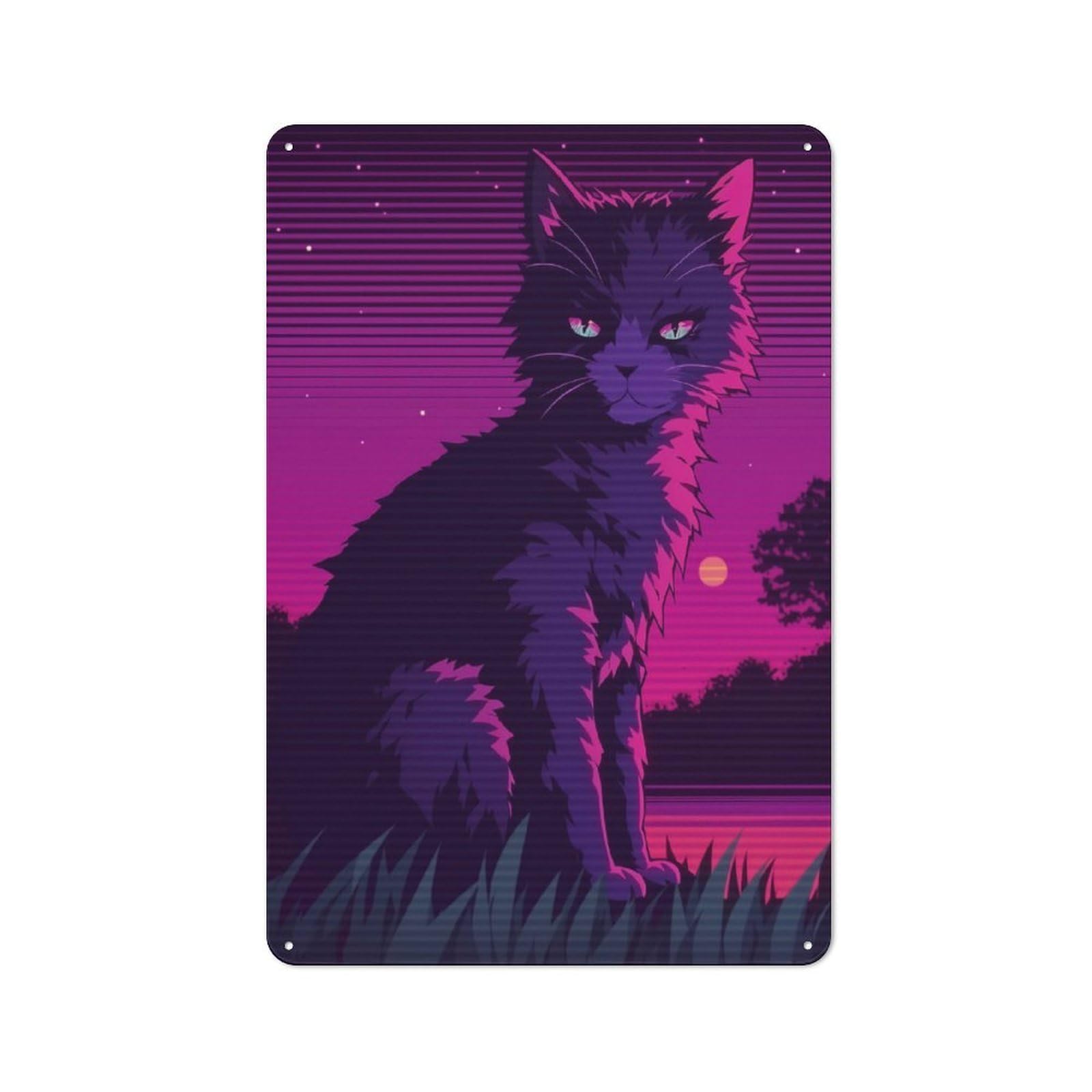 Junmoney Style-20 Classic Retro Cat In Sunset Metal Wall Art Sign 30X20cm, Vintage Wall Decor For Lounge, Study, Pub Or Wall Gallery