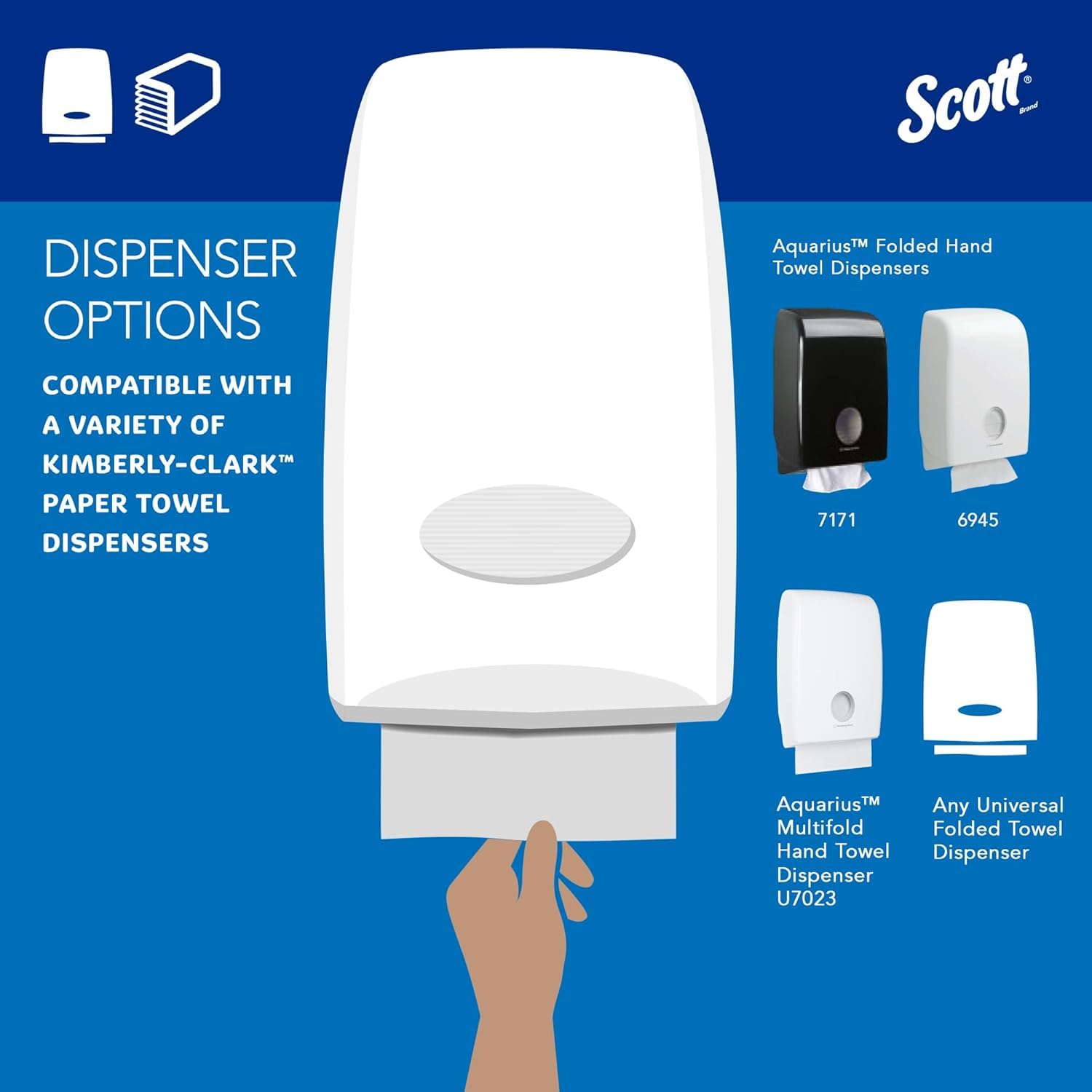 Ręczniki do rąk Scott 5856 Slimfold — 16 opakowań x 110 białych, 1-warstwowych arkuszy