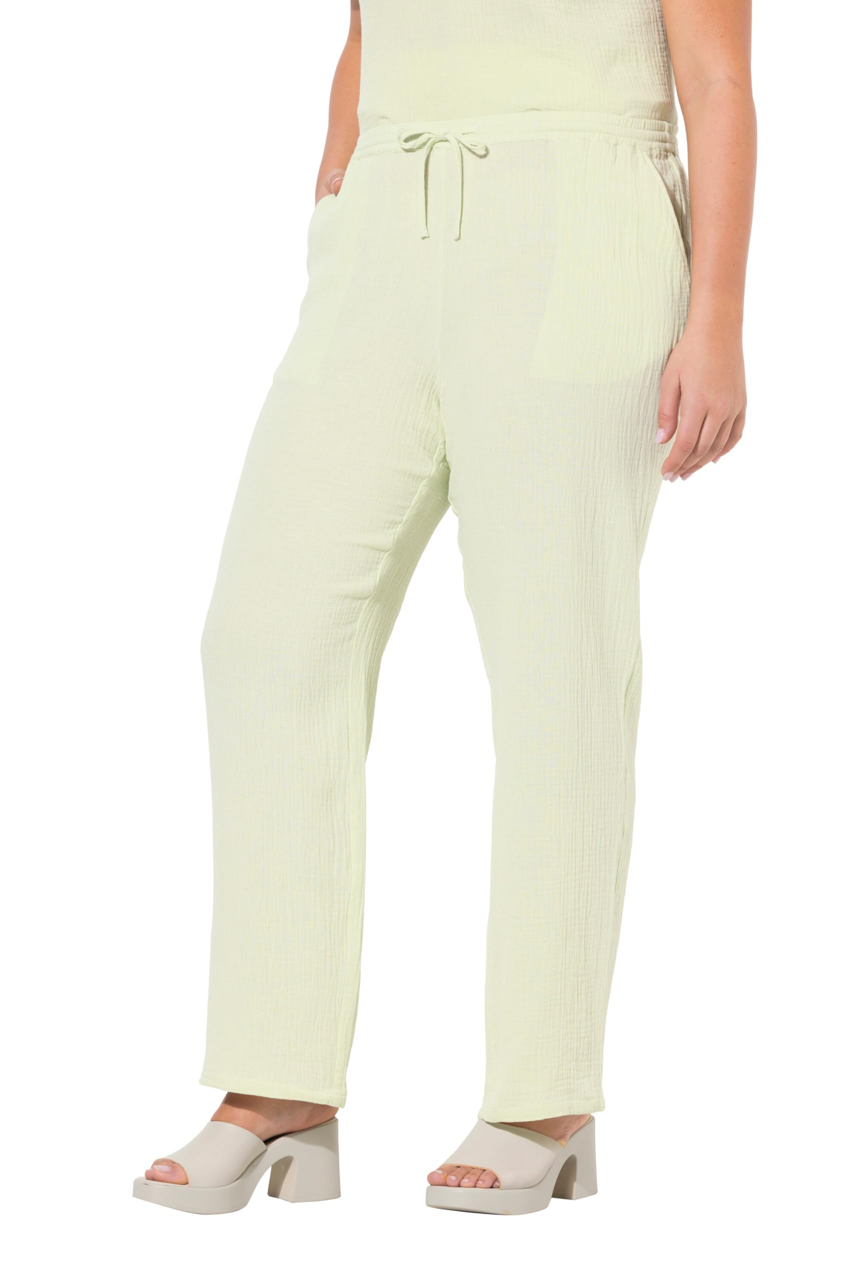Ulla Popken Damen große Größen Übergrößen Plus Size Musselin-Schlupfhose Rose, weites Bein, Elastikbund 827584