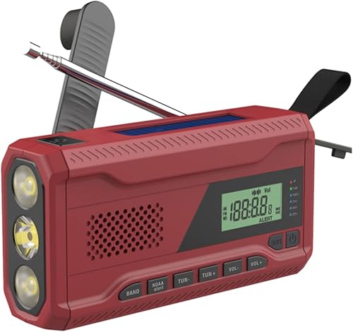 Geevorks Radio de manivela de mano, radios meteorológicas AMFM con linterna LED de 3 engranajes, alarma SOS, carga solar, manivela de mano y