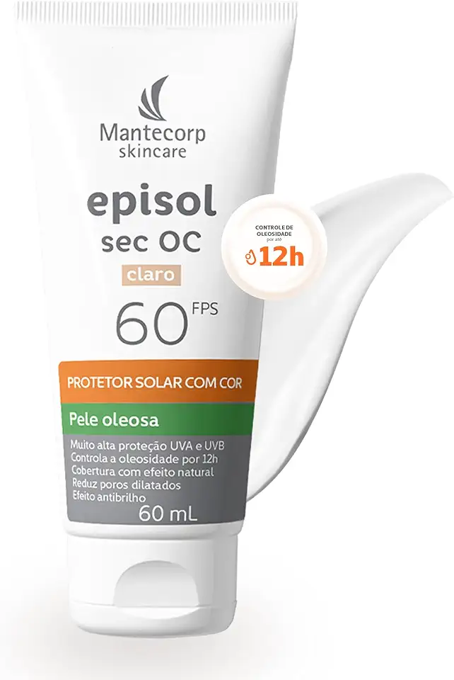 Protetor Solar Facial Episol Sec Oc Fps 60 - Tom Claro - 60ml - Para Peles Mistas a Oleosas - Acabamento Matte - Mantecorp