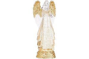 Raz Lighted Angel with Gold Swirling Glitter Water Lantern Snow Globe