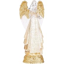 Raz Lighted Angel with Gold Swirling Glitter Water Lantern Snow Globe - 13 Inch Battery Operated