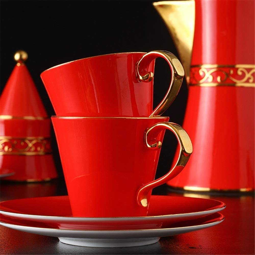 Zestaw porcelanowych filiżanek do espresso i spodków, porcelanowa filiżanka do kawy zestaw filiżanek do herbaty kawy, czerwony (kolor: czerwony)