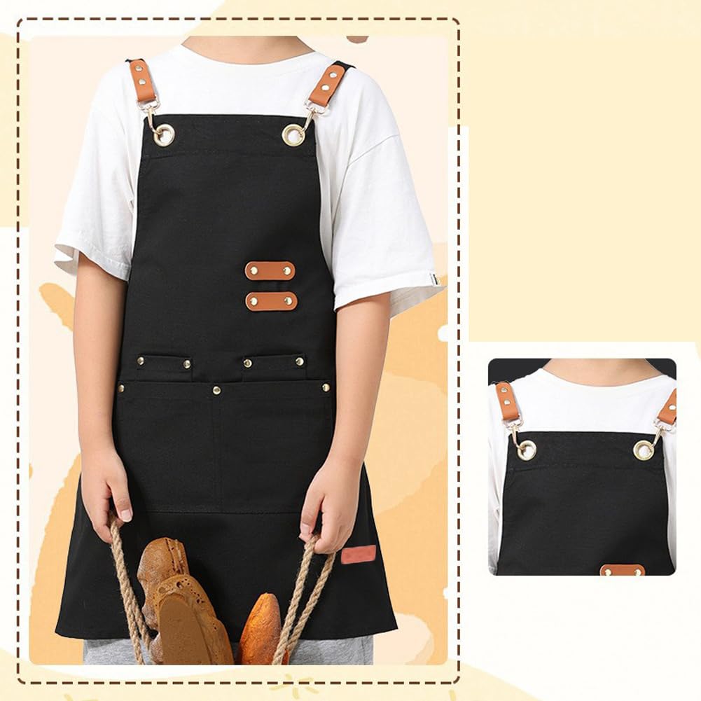 Oyccen Kids Canvas Aprons Painting Baking Cooking Apron with Pockets Children's Artist Apron for Boys and Girls - Image 4