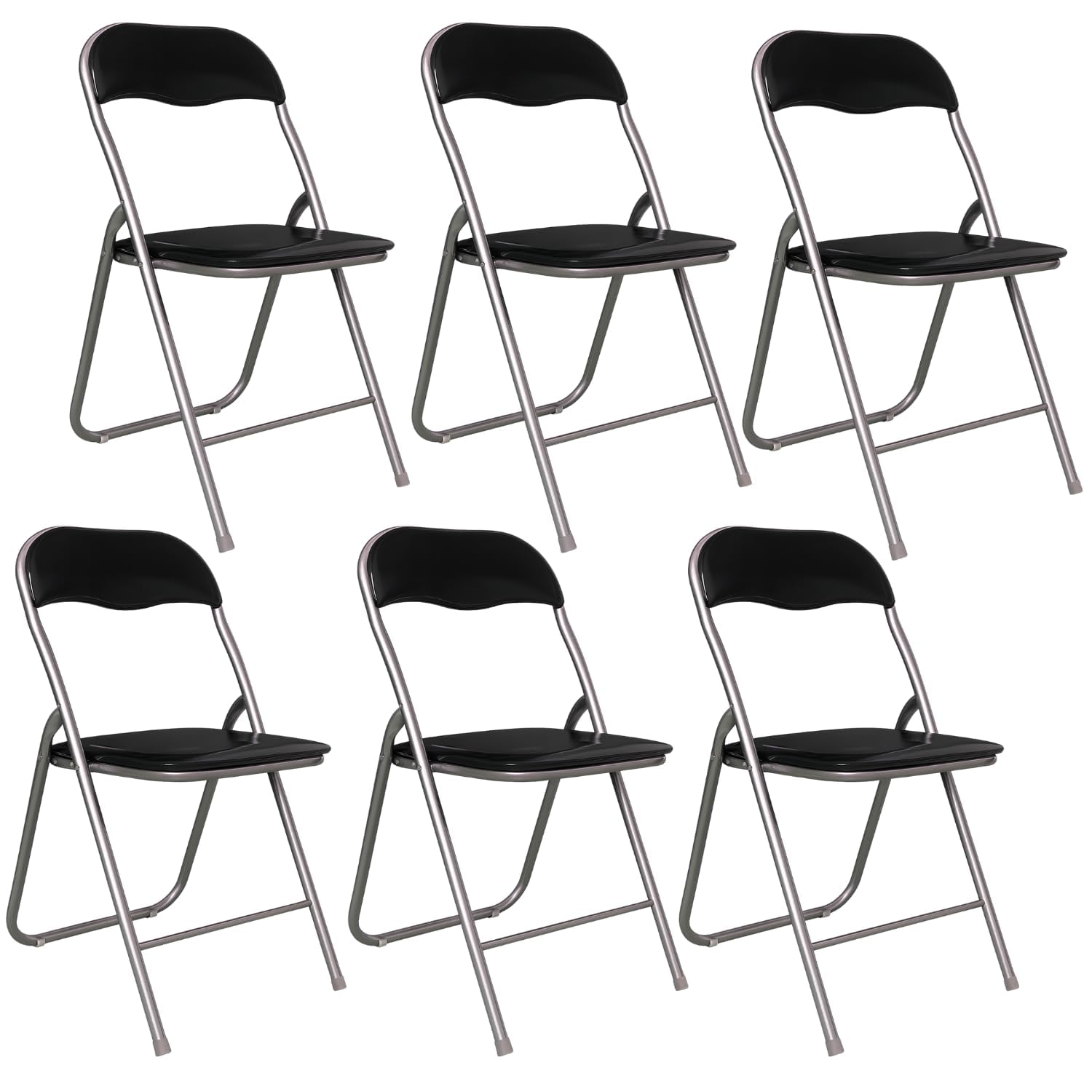 PALUPLUS Set 6 Sedie Flash Pieghevoli, misura aperta 44x47x82 cm, salvaspazio con struttura tubolare da 22 mm, seduta in PVC Imbottita e Piedi antiscivolo, per giardino, ufficio, campeggio (Nero)