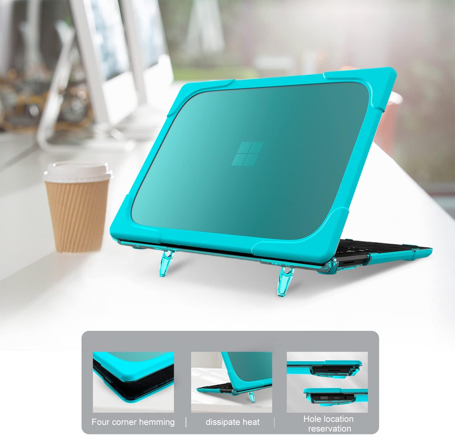 Batianda Case for 13.5 inch Microsoft Surface Laptop 5 4/3 with Alcantara Palm Rest,Heavy Duty Shockproof Protective Hard Shell Cover with Fold Kickstand & Keyboard Cover Screen Protector, Light Blue
