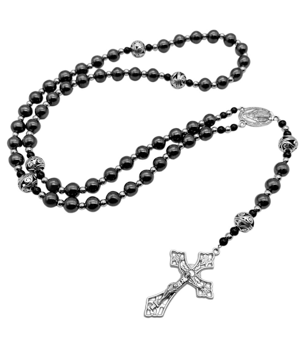 Rosario Di San Michele In Ematite - Collana Con Medaglia Arcangelo, Croce E Scatola Metallica - Foto 5