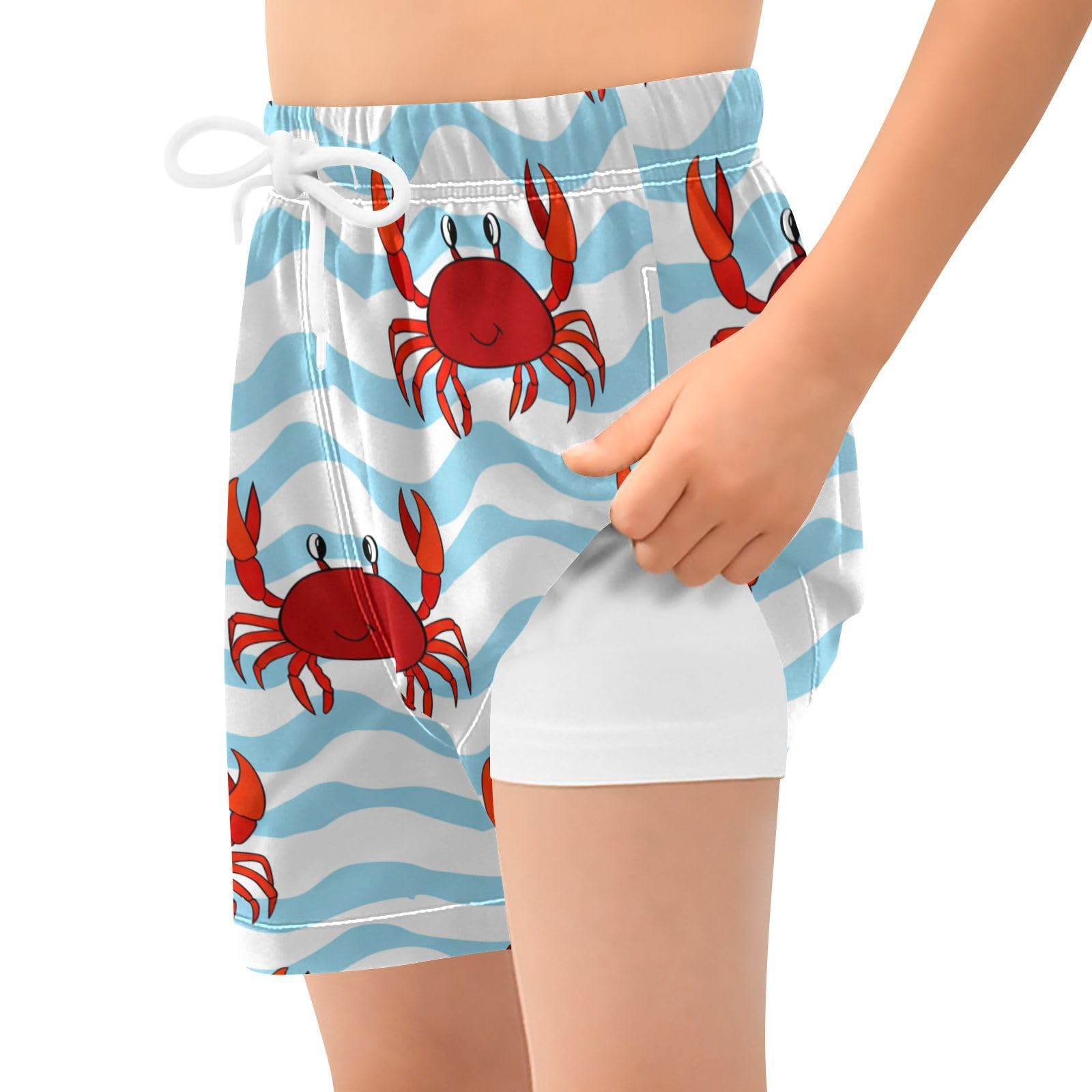 YANENDIE Boy Swim Trunks with Compression Liner Red Orange Crabs Boys Swim Shorts Quick Dry Beach Shorts
