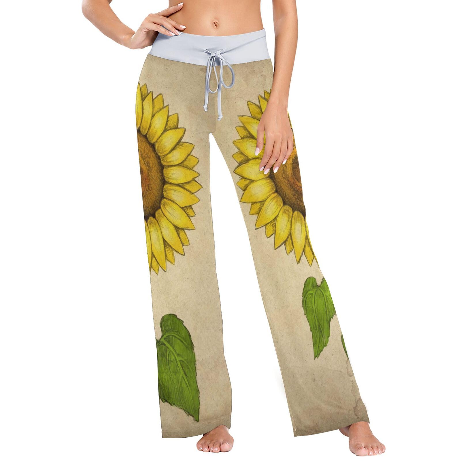 Linomo Women's Wide Leg Pajama Lounge Pants Vintage Sunflower Pyjamas Bottoms Trousers Loungewear Nightwear Yoga Casual Pants