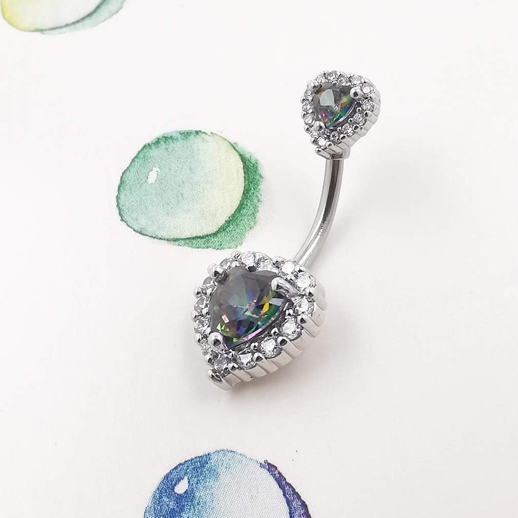 Excepro 14G(1.6mm) Double Heart Cubic Zirconia Navel Belly Button Ring 316L Stainless Steel Bar Piercing Jewelry - Image 4