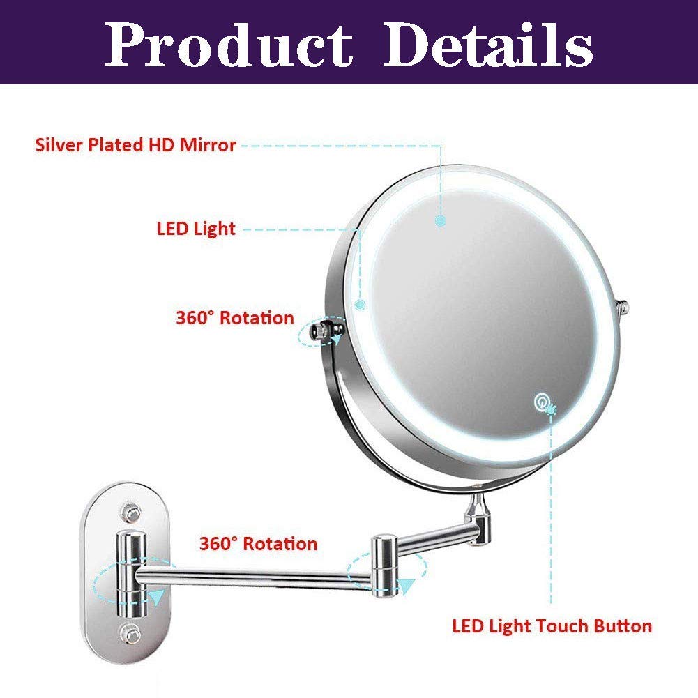 BEAUTURAL Cosmeticaspiegel, 10x Vergrotend met LED Verlichting Wandmontage 360 Graden Draaibaar Op Batterijen Scheerspiegel Make-Up Spiegel Wandspiegel BEAUTURAL Cosmeticaspiegel, 10x Vergrotend met LED Verlichting Wandmontage 360 Graden Draaibaar Op Batterijen Scheerspiegel Make-Up Spiegel Wandspiegel