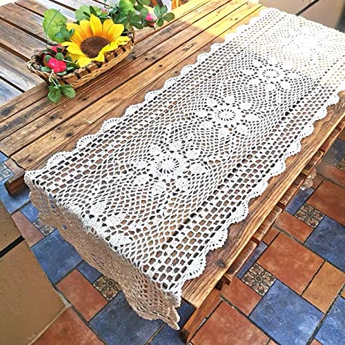 Lelefly Cotton Handmade Crochet lace Table Runners Rectangular Tablecloth Doilies Doily Table Dresser Scarf Décor,15x35 inch,White