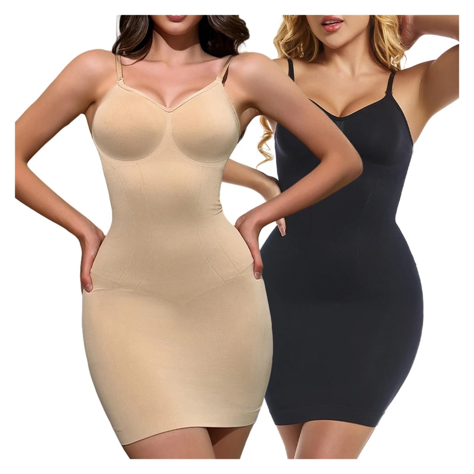Vestido Moldeador Faja Moldeadora con Escote en V for Mujer, Prenda Interior Ajustada, Levanta glúteos, Control de Abdomen, sin Costuras, compresión Abdominal.(Pink,S)