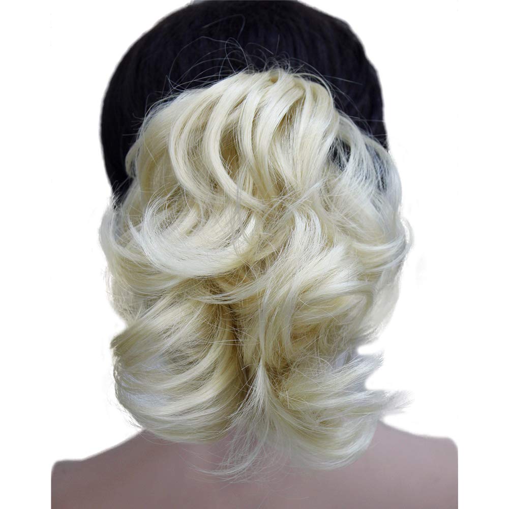 Short Light Blonde Curly Clip In Claw Ponytail Hair Extension Synthetic Hairpiece with a jaw/claw clip