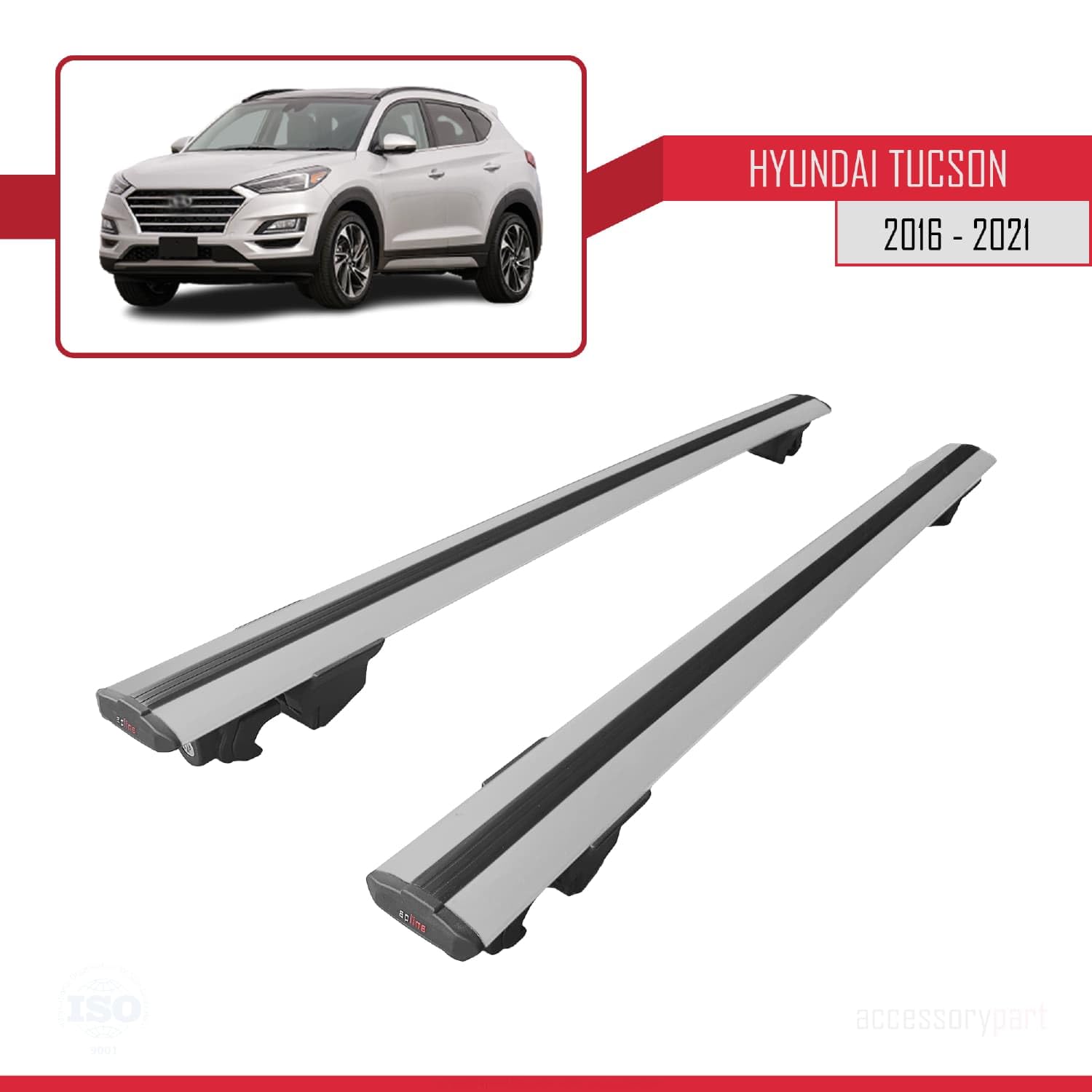 Compatible con Hyundai Tucson 3 (TL) 2016-2021 HOOK Model Barras de Techo Auto Portaequipajes Barras Transversales Gris Aluminio 2 Barras
