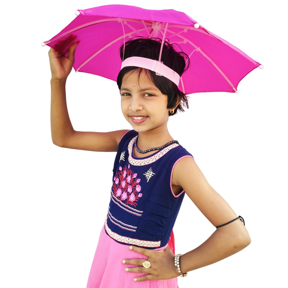 Dark Moon Hat Umbrella for Kids Plastic Hat/Cap Umbrella for Kids/Men/Women and Adults UV & Rain Protection Hat Umbrella for Kids boys and Girls pack of 1 (Pink)