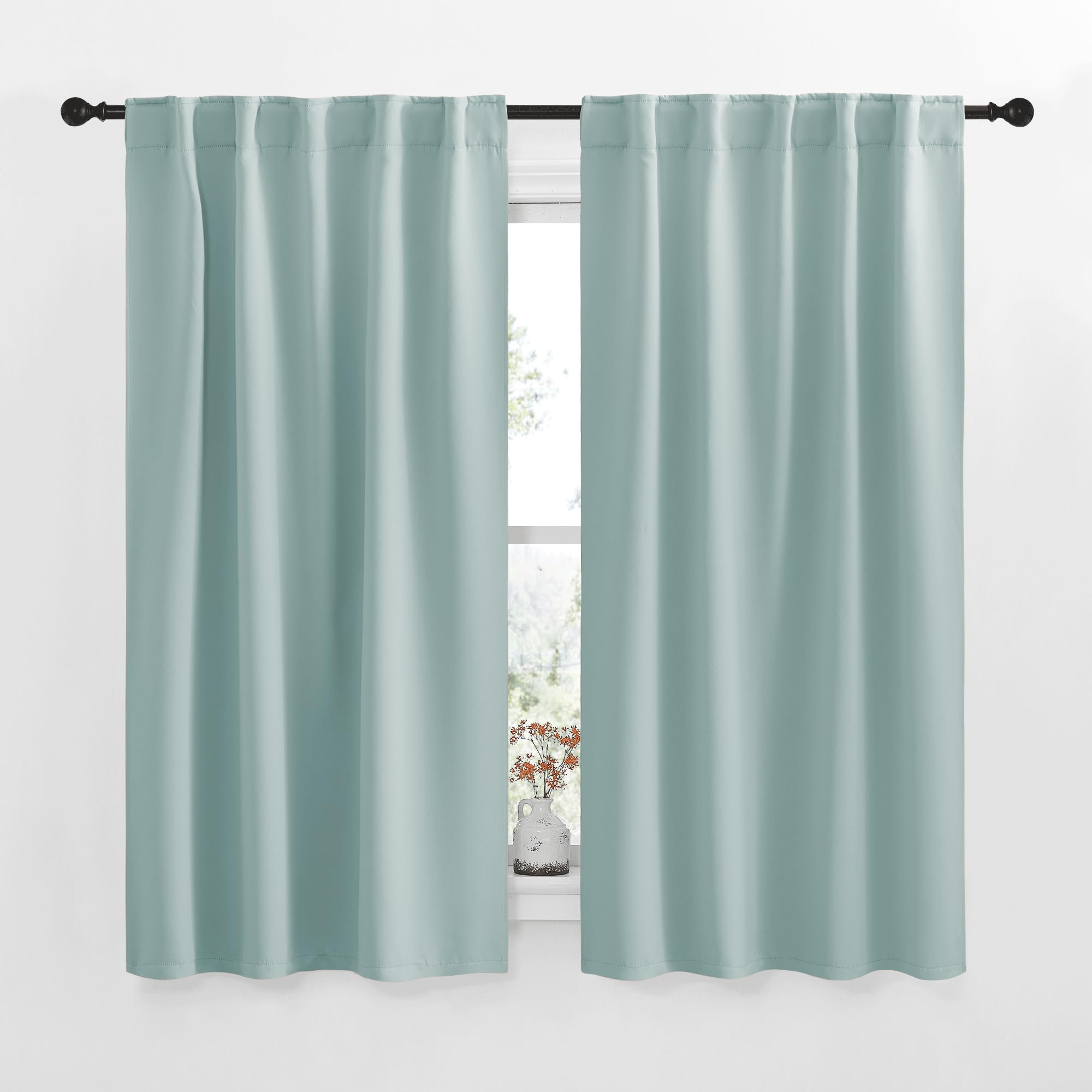 NICETOWN Blackout Curtain Panels for Living Room - (Aqua Blue Color) 42x63 Inch, 2 Panels Set, Thermal Insulated Room Darkening Blackout Drapes/Draperies with Rod Pocket &amp; Back Tab for Window