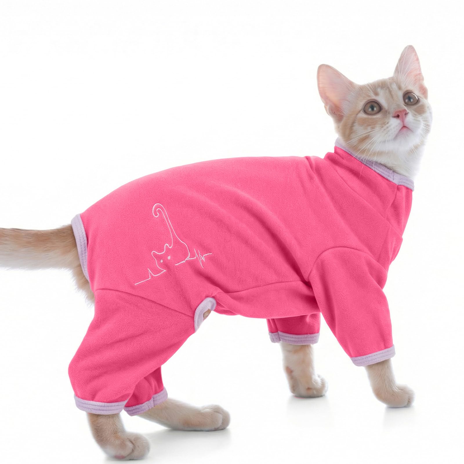 Cat Jumper, Pyjamas Outfit Cat Coat for Cats Only Recovery Suit With Legs Body Suit to Stop Licking(Pink, S) โ image 1