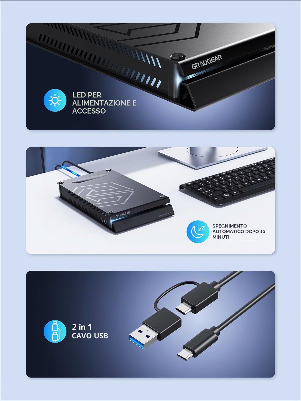 GRAUGEAR Disco rigido esterno da 8 TB in alluminio per Playstation, design hard disk formattato per PS4 e PS5, 8TB HDD da 3,5"