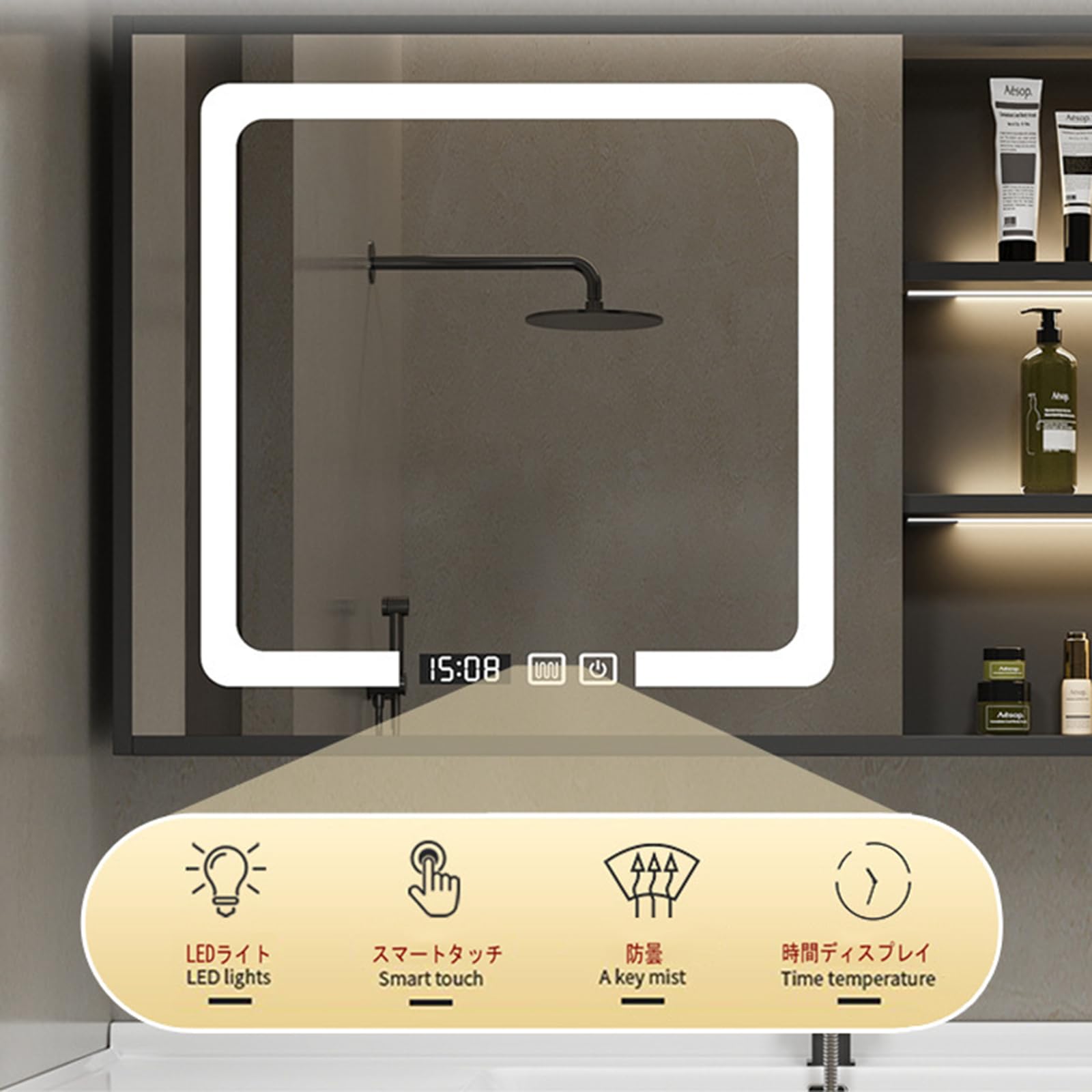 Set di Mobili da Bagno Lavabo con Mobiletto, Armadio A Specchio con LED Illuminato, Set di Mobili da BagnoWhite,120cm/47in