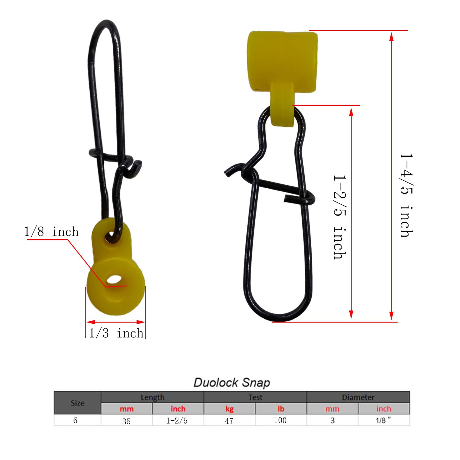 25 PCS Fishing Line Sinker Slides Duo Lock Snaps High Strength Stainless Steel Sinker Slider Swivel Snap Kit Fishing Tackle (Yellow, 25 Pieces)