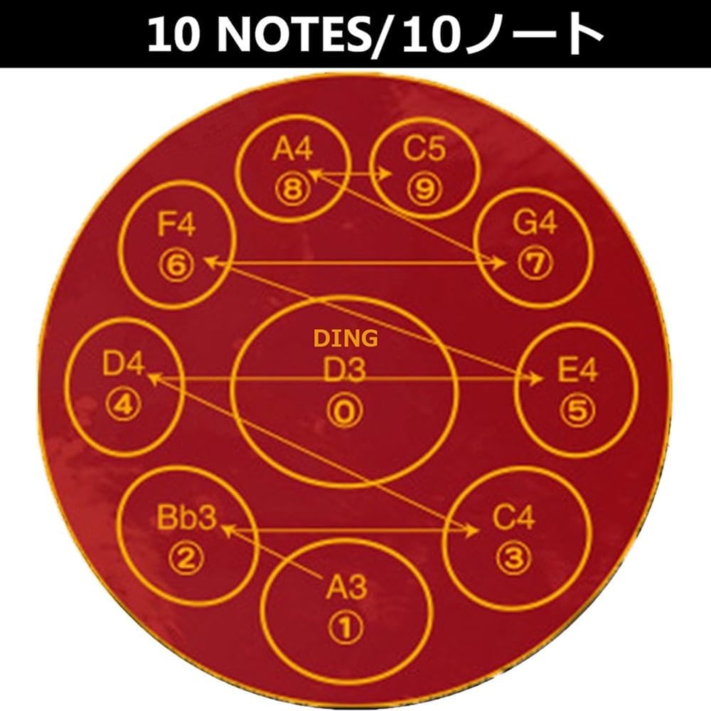ILOOXI Tamburo Handpan In Re Minore Tamburo A Mano In Acciaio, Tamburo Etereo 9 Note/ 10 Note/ 12 Note, Tamburo Armonico ​432HZ/ 440HZ, 22 Pollici (Color : Black-432hz, Size : 10 Notes)