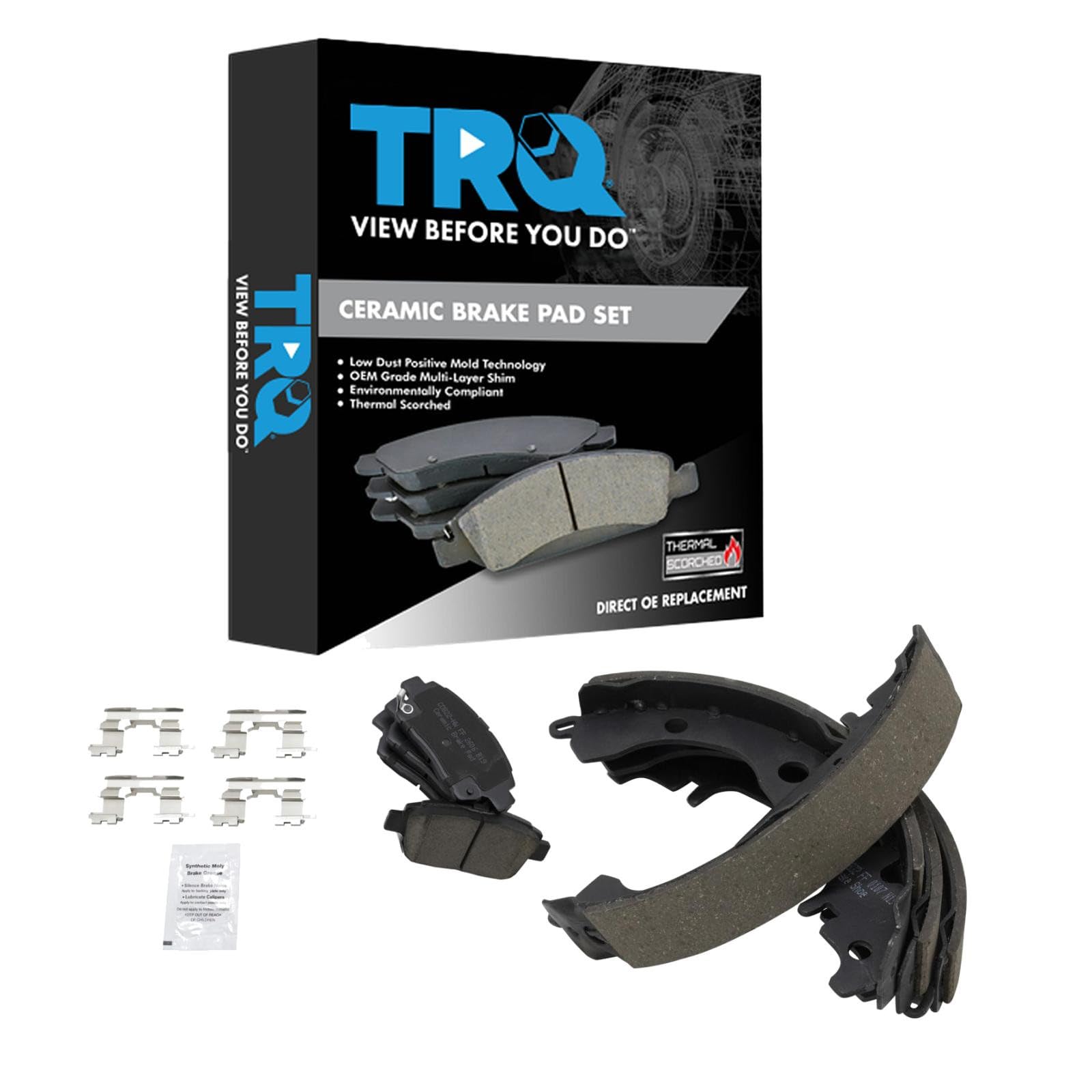 TRQ Front and Rear Ceramic Brake Pad Set Compatible with 2001-2008 Toyota Prius 2000 Celica GT 2004-2006 Scion xA 2004-2006 xB