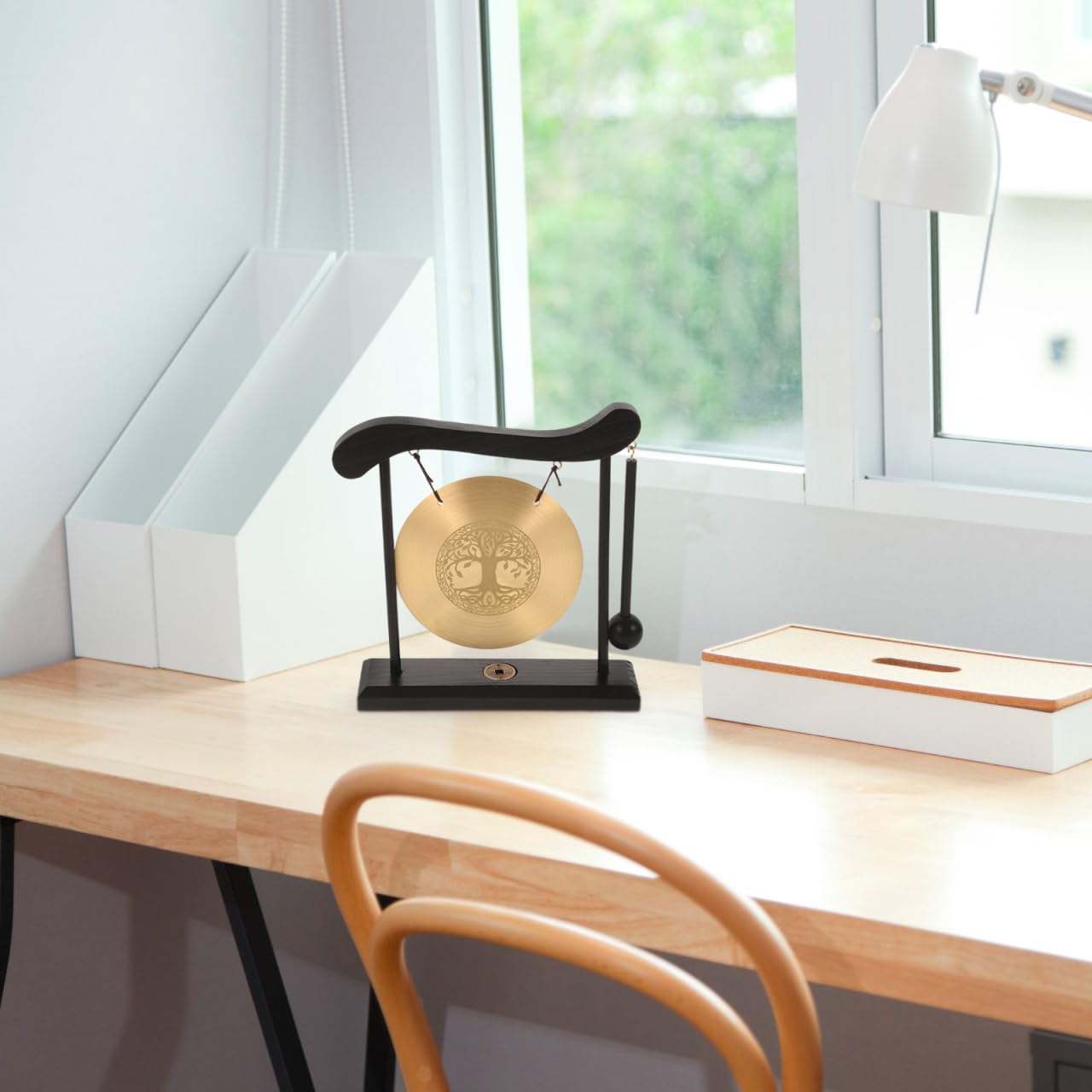 Gong de de Cobre con Soporte y Adorno Decorativo para Hogar y Oficina Figura Artesanal Resistente y Estable para Yoga y Celebraciones Especiales