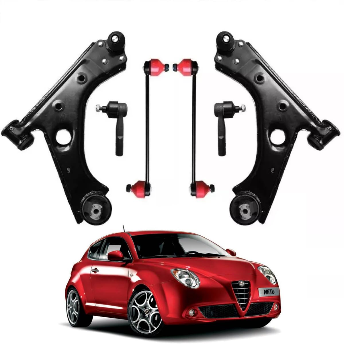 KIT BRACCI SOSPENSIONE ANTERIORE PER AVANTRENO 6 PEZZI - BRACCI + BIELLETTE BARRA STABILIZZATRICE + TESTINE SCATOLA STERZO (Per Alfa Romeo Mito)