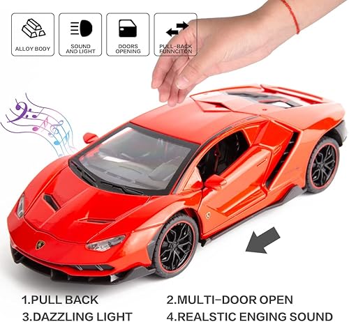 Miniatura 3 de Modelo de automóvil fundido a presión compatible con modelos Lamborghini LP770 124, auto de juguete con sonido y luz para niños, colección de regalo