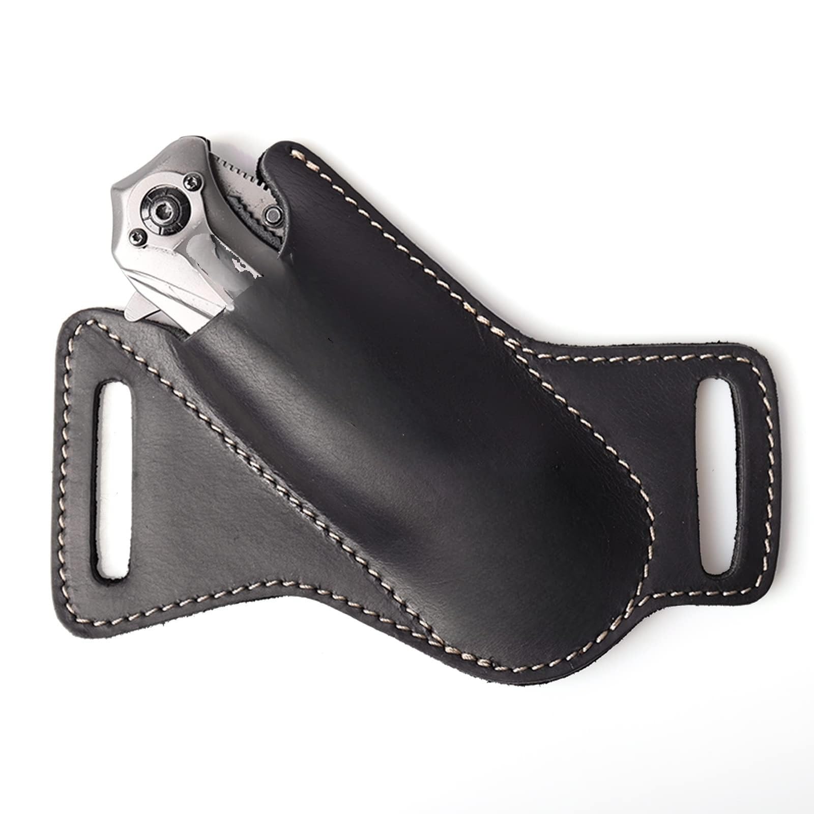 THE WHITE SHOP Handmade Leather Pocket Knife Sheath for Belt,Belt Folding,Cross Draw Left Side Carry Open Top(BLACK)