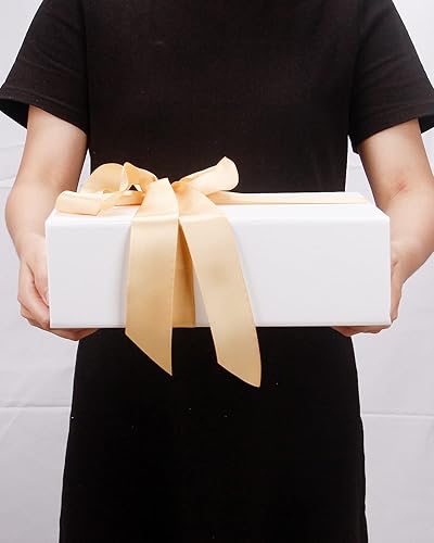 Miniatura 7 de Caja de regalo blanca de 11 x 7.5 x 3.5 pulgadas con tapa magnética, incluye tarjeta, cinta, relleno de papel triturado para Navidad, embalaje de