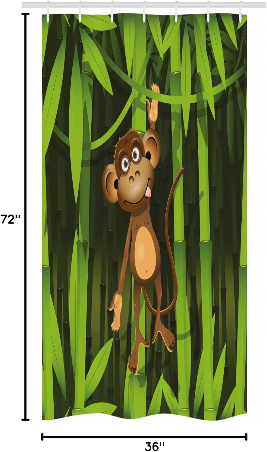 Ambesonne Jungle Stall Shower Curtain, Wildlife Theme Illustration of a Monkey in The Woodland Print, Fabric Bathroom Decor Set with Hooks, 36" W x 72" L, Brown and Fern Green