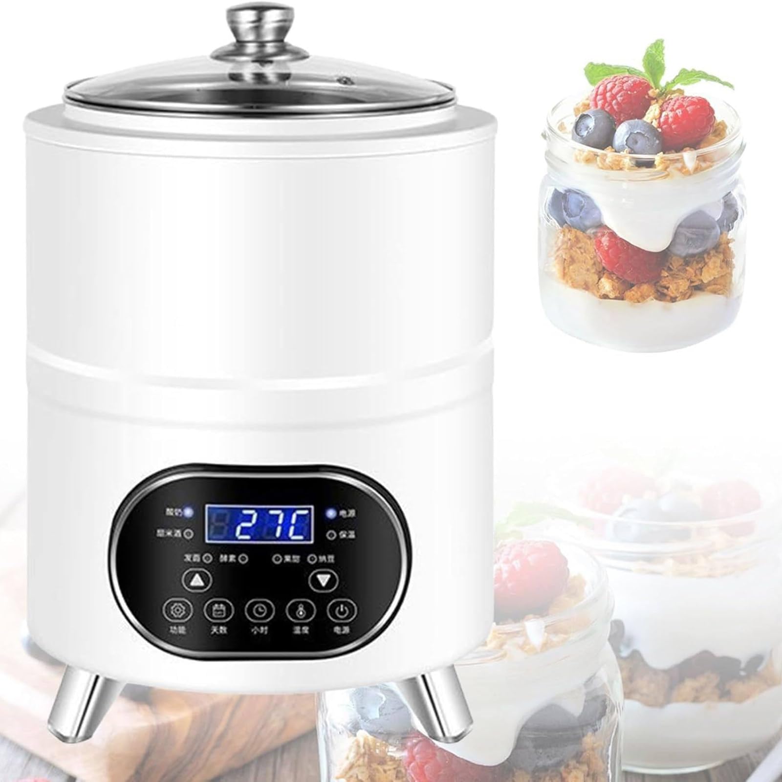 Inteligentna Maszyna Do Jogurtu O Stałej Temperaturze, Domowy Inkubator Do Jogurtu Elektryczna Maszyna Do Fermentacji, Automatyczna Maszyna Do Fermentacji Jogurtu, Stal Nierdzewna, 8L/12L White-12L