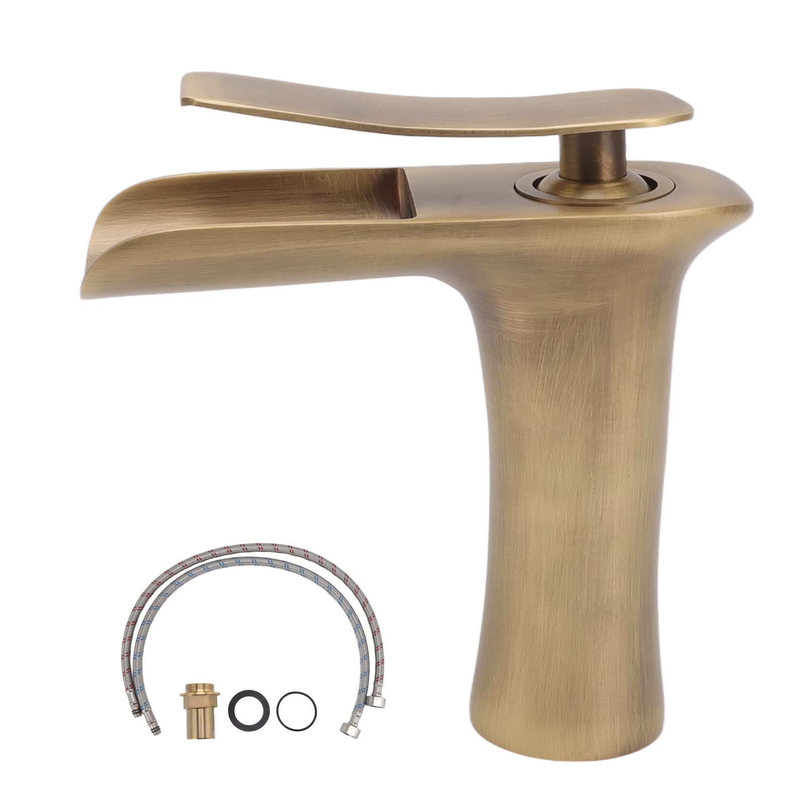 Grifo antiguo para lavabo de baño con una sola manija, grifo mezclador para lavabo debajo del mostrador con cascada de latón para agua fría y caliente
