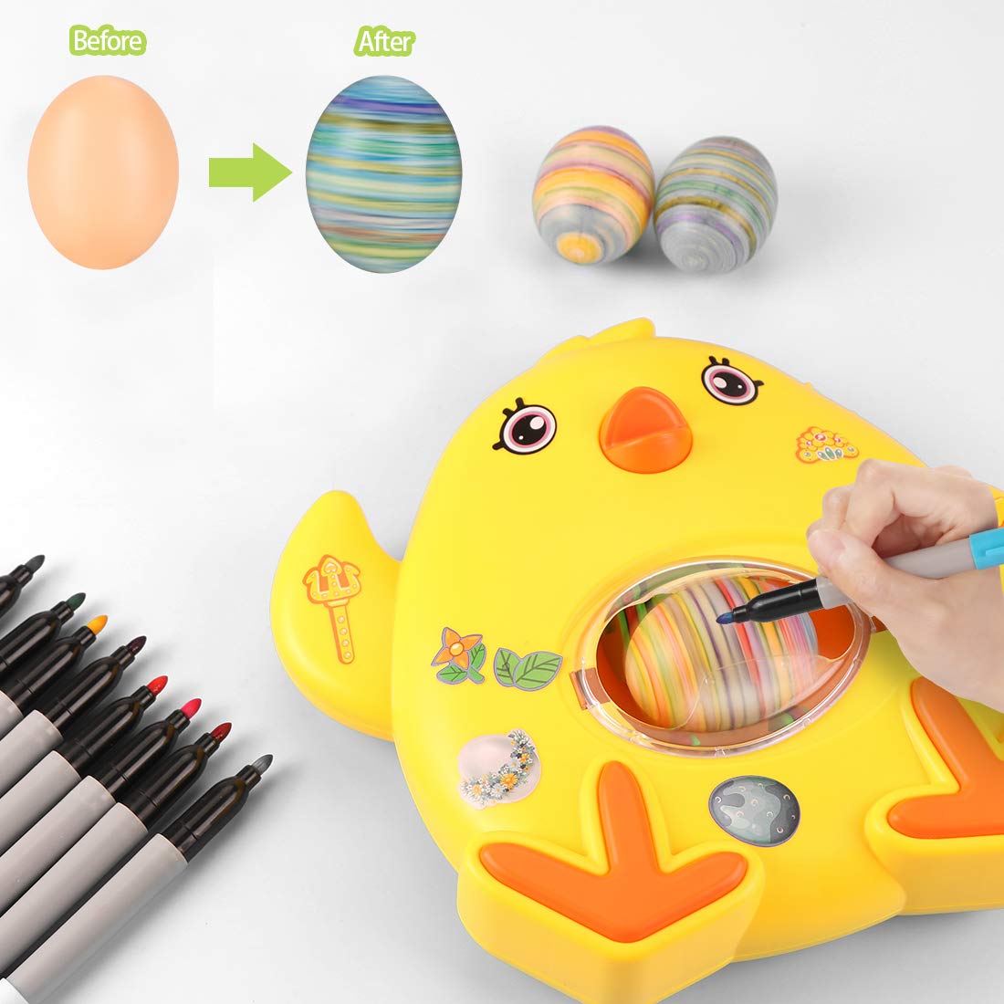 Wishstar Decoration Set, Easter Egg Machine with Spinner, Egg Painting Machine Includes 8 Colors Highlighters, 3 Eggs and 2 Stickers, Easter, Children's Day, DIY Gifts for Kids