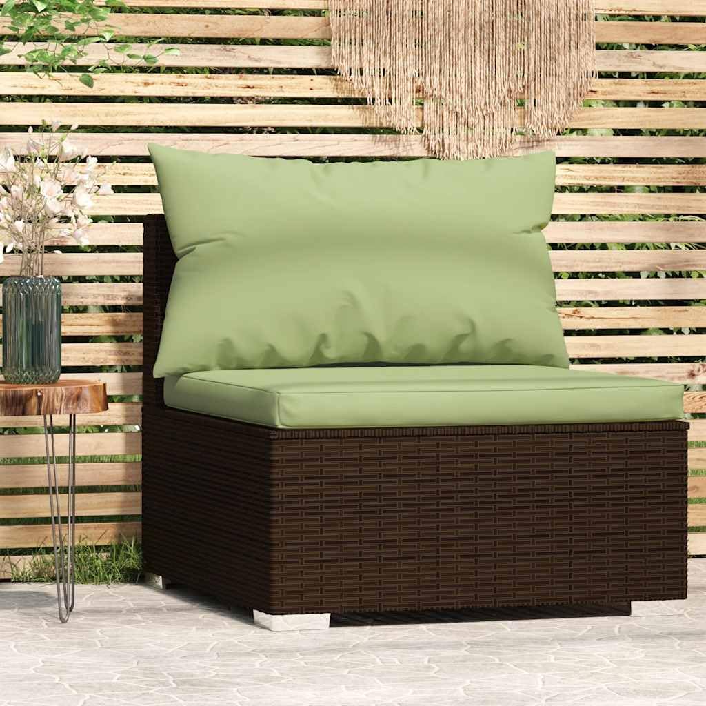 Modular Garden Sofa Chair, Brown & Green Outdoor Patio Furniture with Weather-Resistant Poly Rattan and Cushions for Balcony, Terrace, 1-Seater Compact Lounge Seating