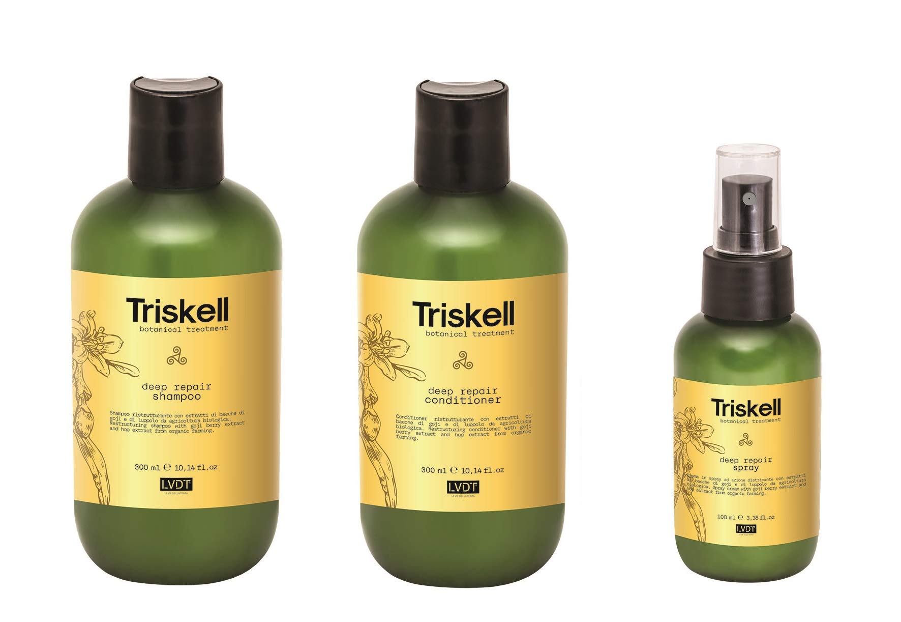 KIT RISTRUTTURANTE TRISKELL DEEP REPAIR SHAMPOO 300ML+ CONDITIONER 300 ML+ SPRAY 100 ML