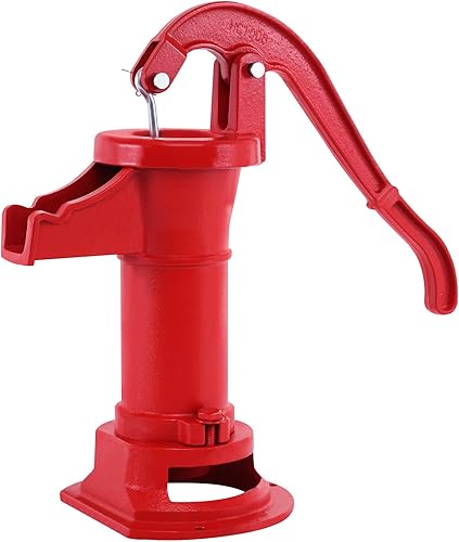 Samger - Bomba de agua manual de hierro fundido con kit de reparación de cuero, válvula inferior de cuero y taza de cuero, elevación máxima de 25