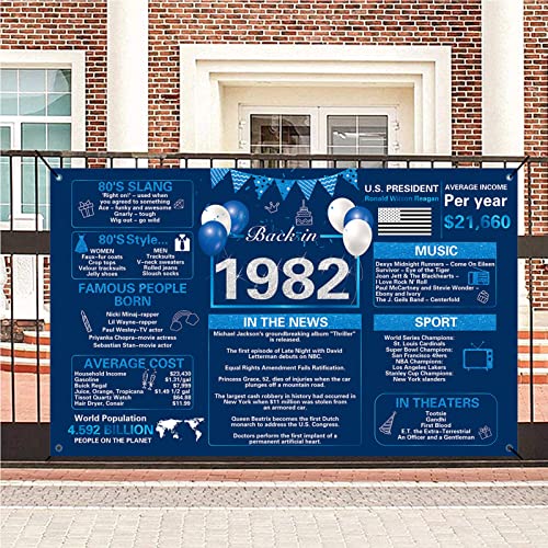 Crenics Blue Silver 41st Birthday Decorations, Vintage Back in 1982 Birthday Backdrop Banner, Large 41 Years Old Birthday Anniversary Poster Photo Background Party Supplies for Men Women, 5.9 x 3.6 Ft